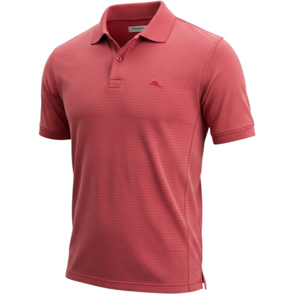 Tommy Bahama IslandZone Mens XL Red Striped CoolMax Tencel Polo Marlin Logo